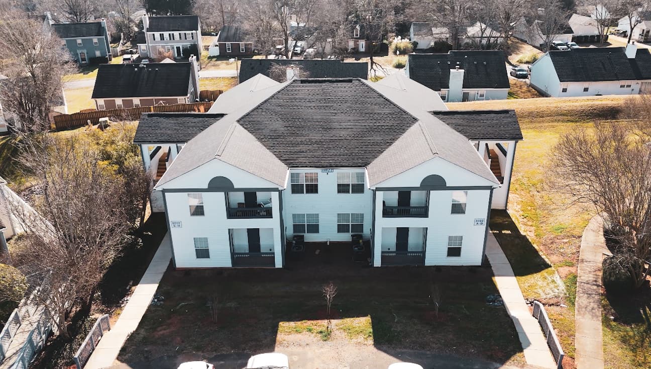 Aerial drone shot of multi-family fire rebuild project